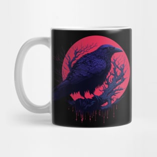 Raven Red Moon Gothic Halloween Night Design Mug